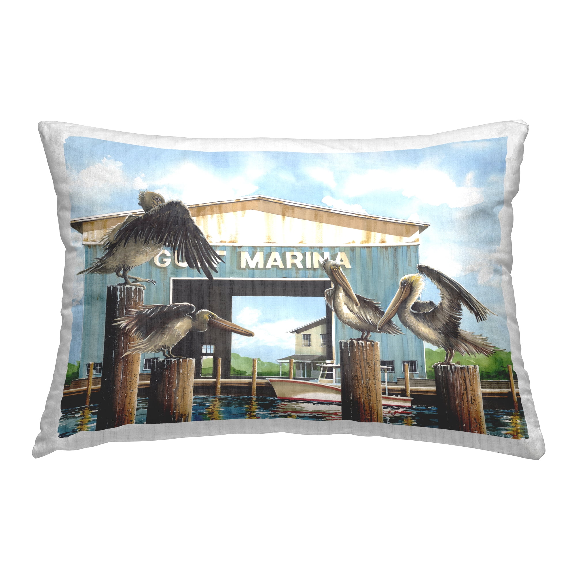Stupell Industries Boat Marina Pelicans Decorative Printed Throw Pillow Design by John Rossini.