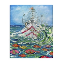Stupell Industries Boat Net Splashing Transportation Painting Gallery Wrapped Canvas Art Print Wall Art, 16 x 20