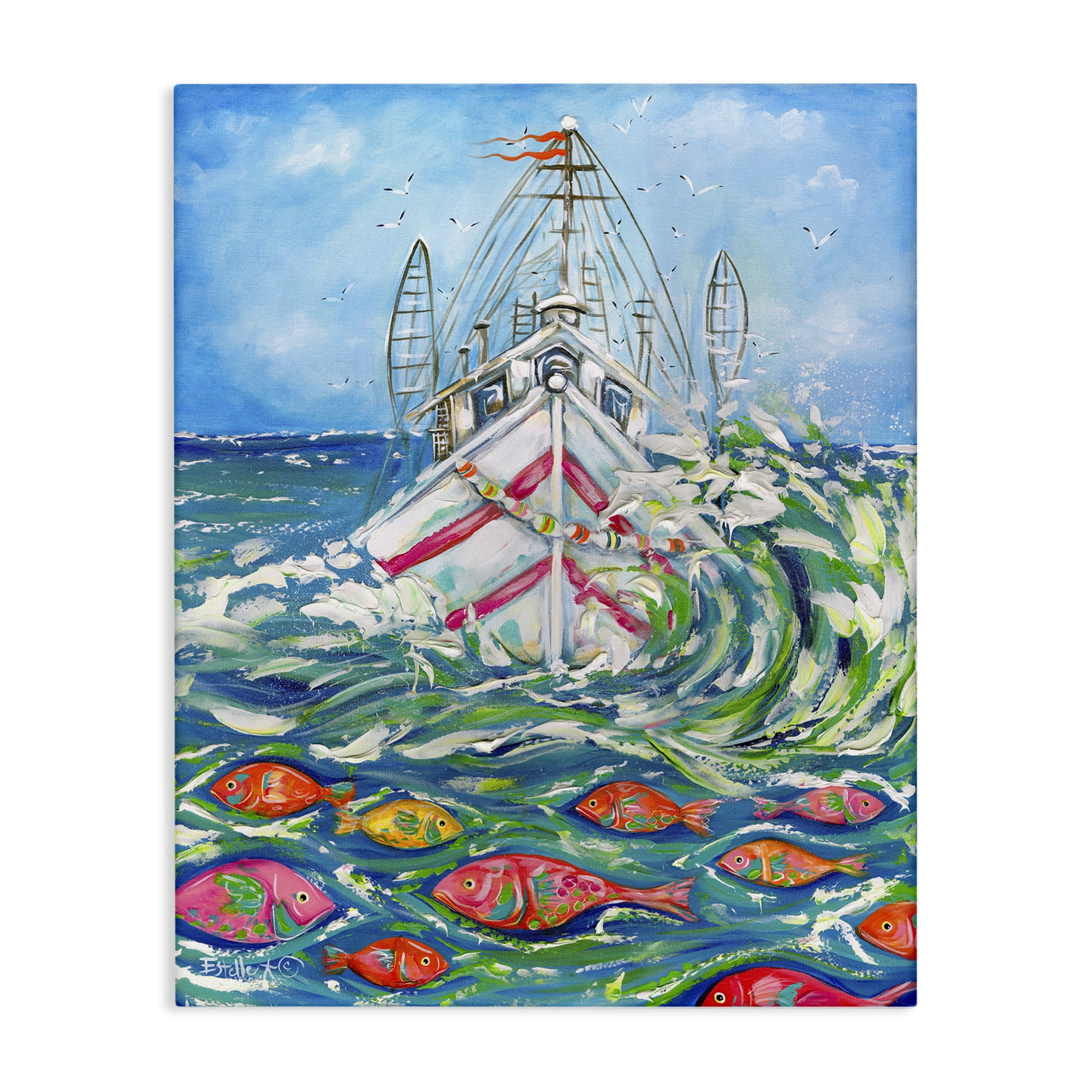 Stupell Industries Boat Net Splashing Transportation Painting Gallery Wrapped Canvas Art Print Wall Art, 24 x 30