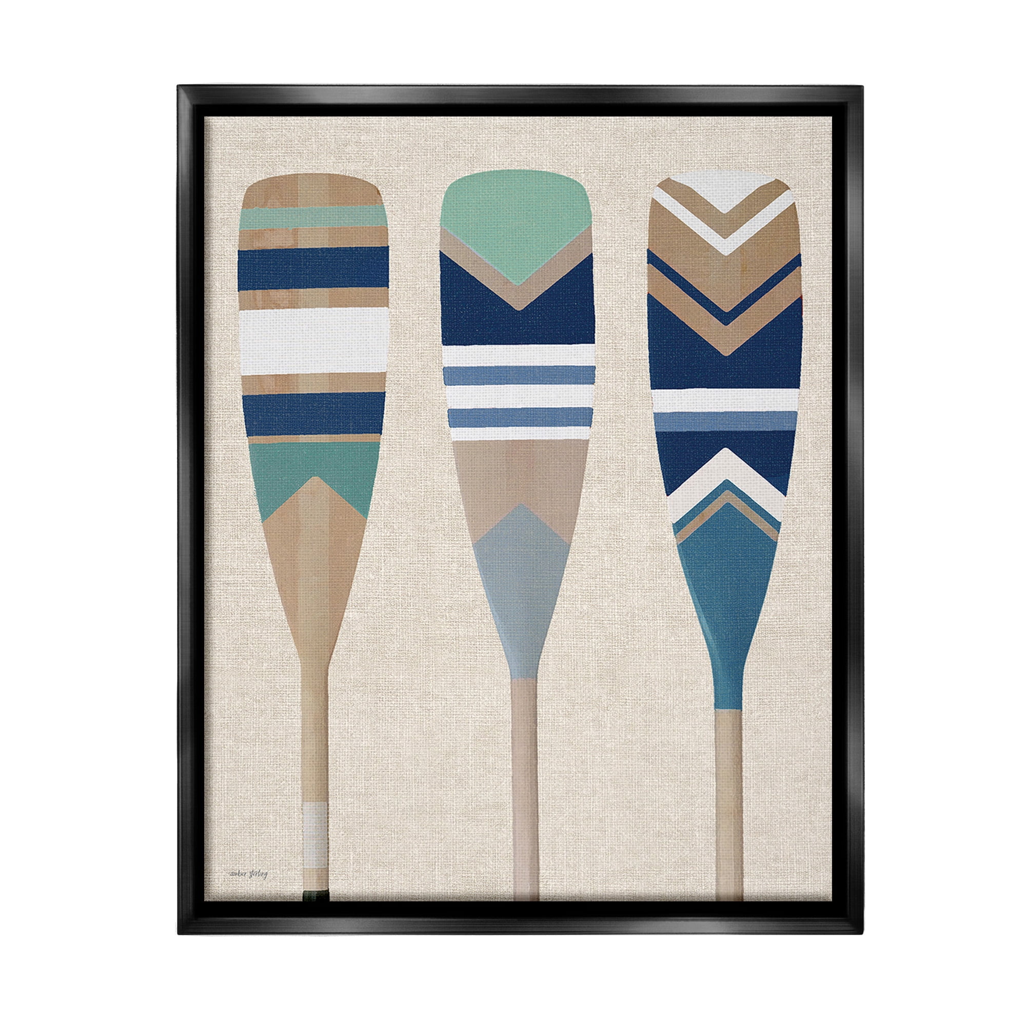 Stupell Industries Boat Oar Trio Nature Painting Black Floater Framed Canvas Art Print Wall Art, 17 x 21