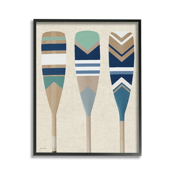 Stupell Industries Boat Oar Trio Nature Painting Black Framed Art Print Wall Art, 11 x 14