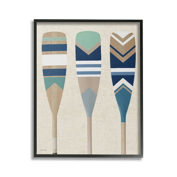 Stupell Industries Boat Oar Trio Nature Painting Black Framed Art Print Wall Art, 24 x 30