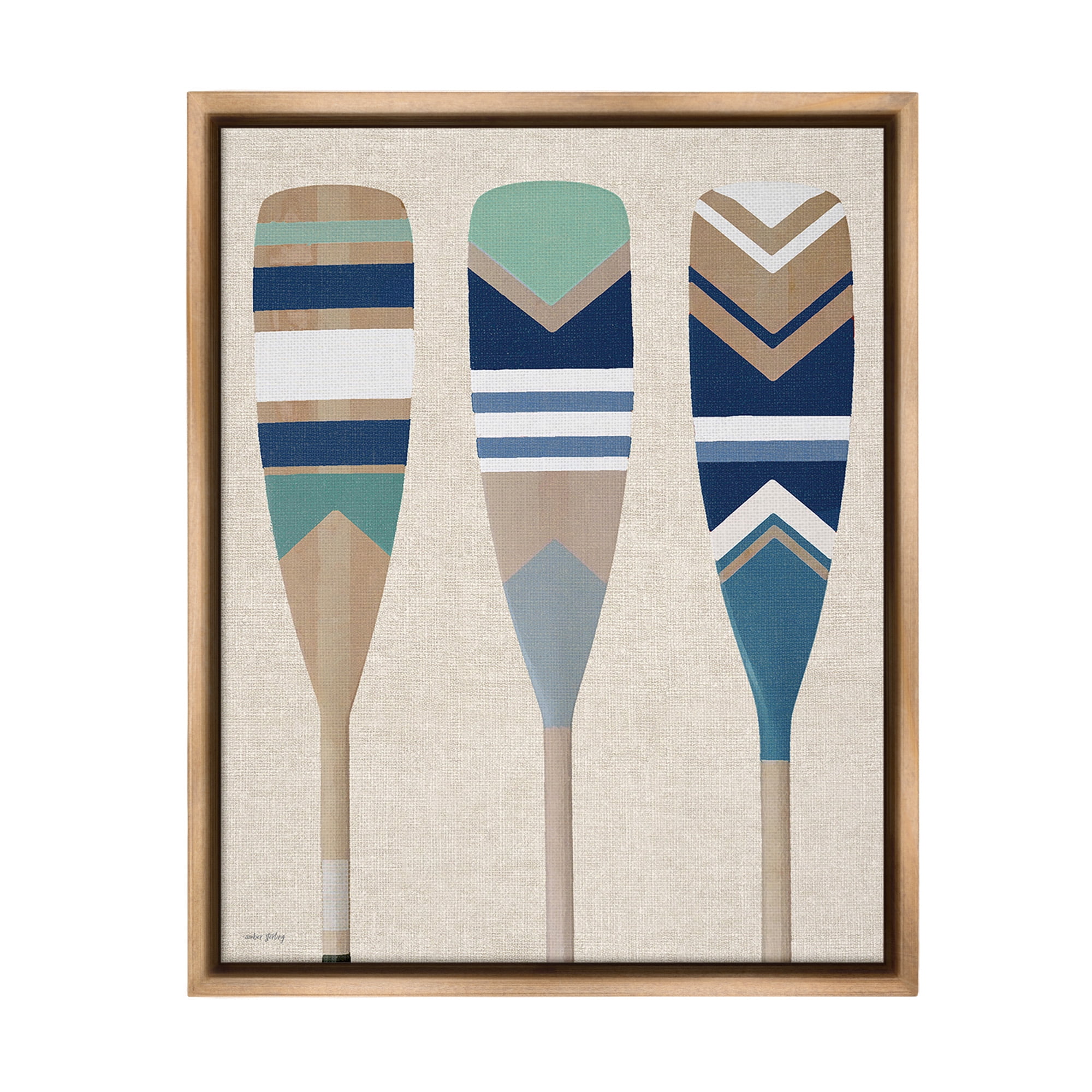 Stupell Industries Boat Oar Trio Nature Painting Brown Floater Framed Canvas Art Print Wall Art, 17 x 21