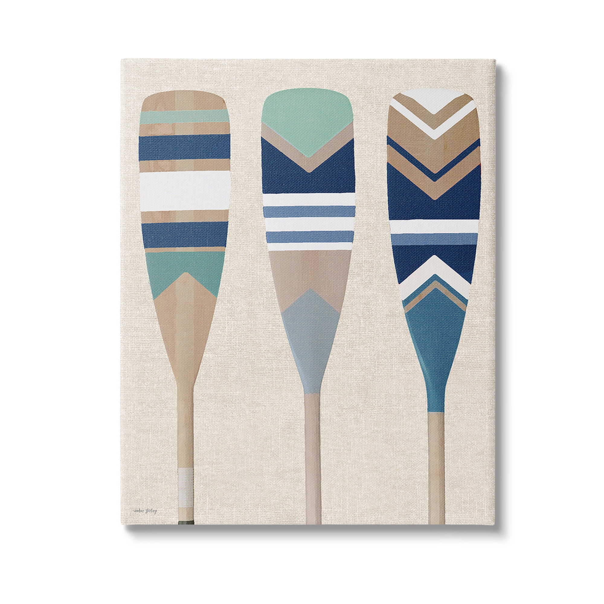 Nautical Trio Boat Oar Canvas Wall Art in Blue and Beige