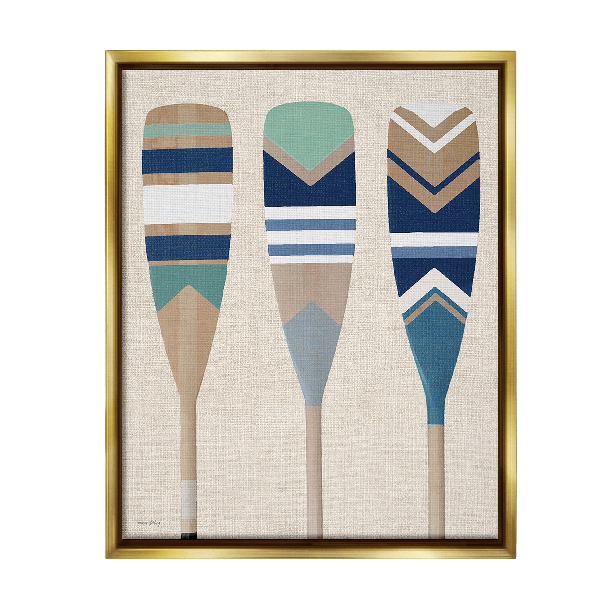 Stupell Industries Boat Oar Trio Nature Painting Gold Floater Framed Canvas Art Print Wall Art, 25 x 31