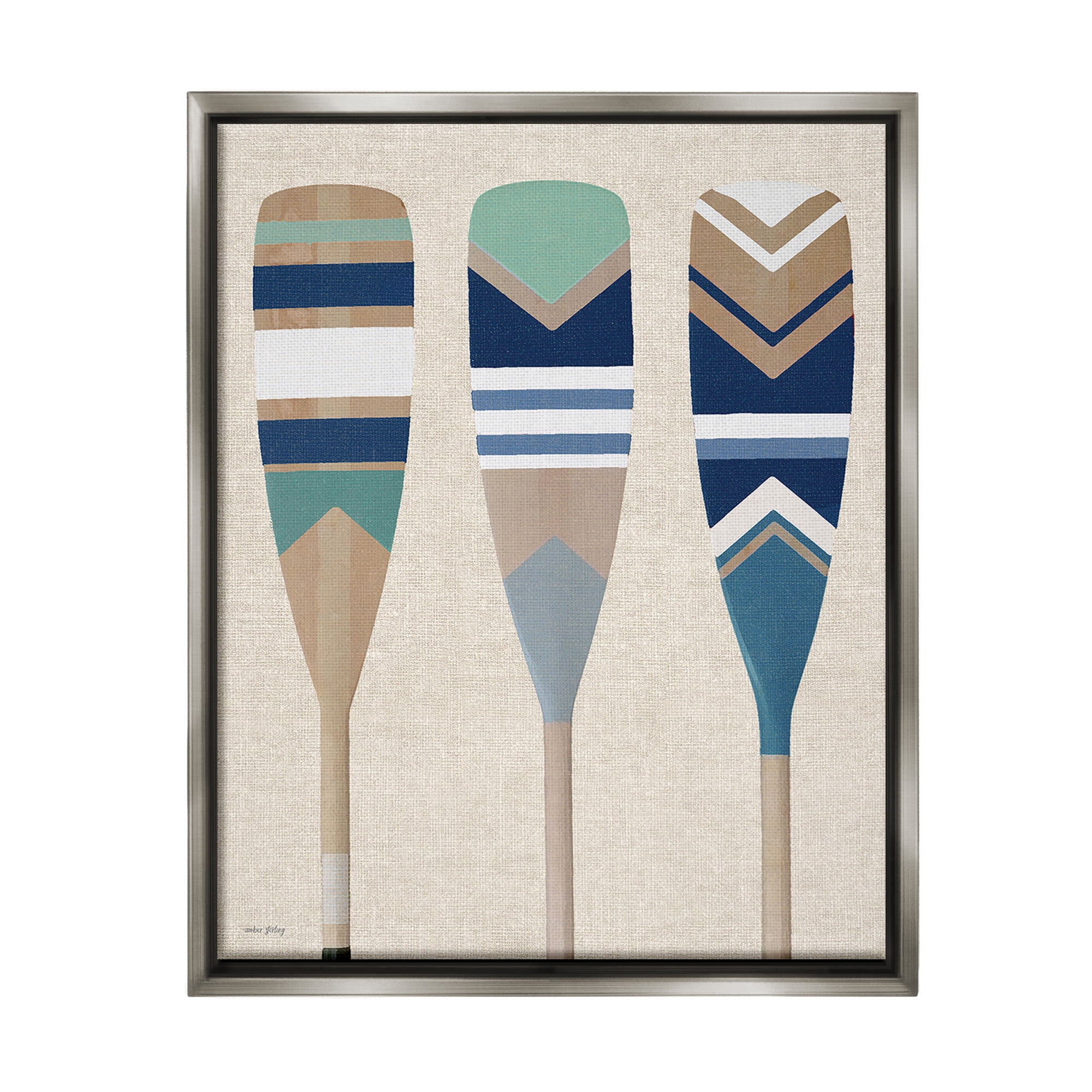 Stupell Industries Boat Oar Trio Nature Painting Gray Floater Framed Canvas Art Print Wall Art, 25 x 31