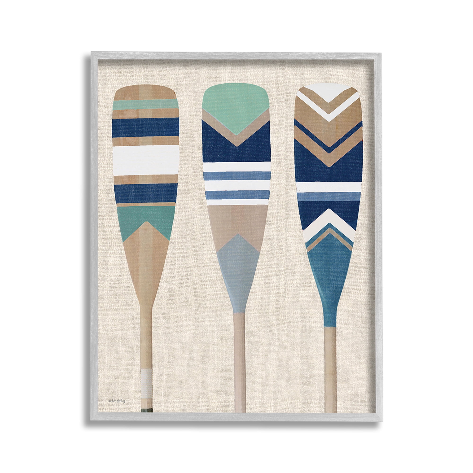 Stupell Industries Boat Oar Trio Nature Painting Gray Framed Art Print Wall Art, 11 x 14