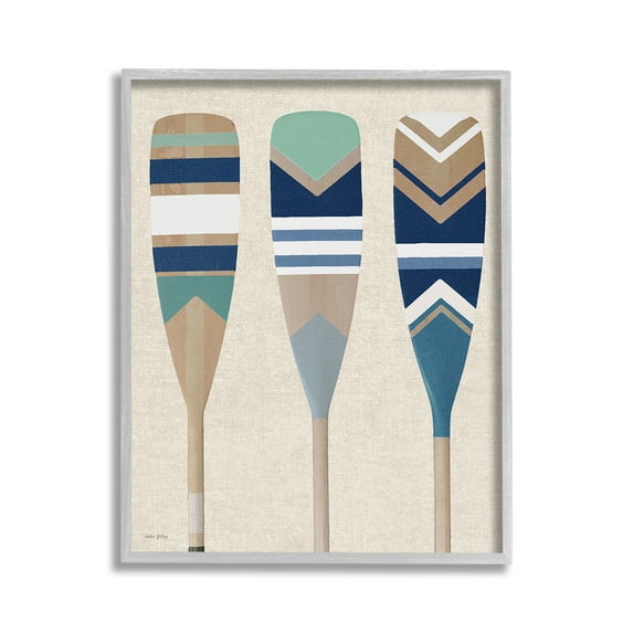 Stupell Industries Boat Oar Trio Nature Painting Gray Framed Art Print Wall Art, 11 x 14