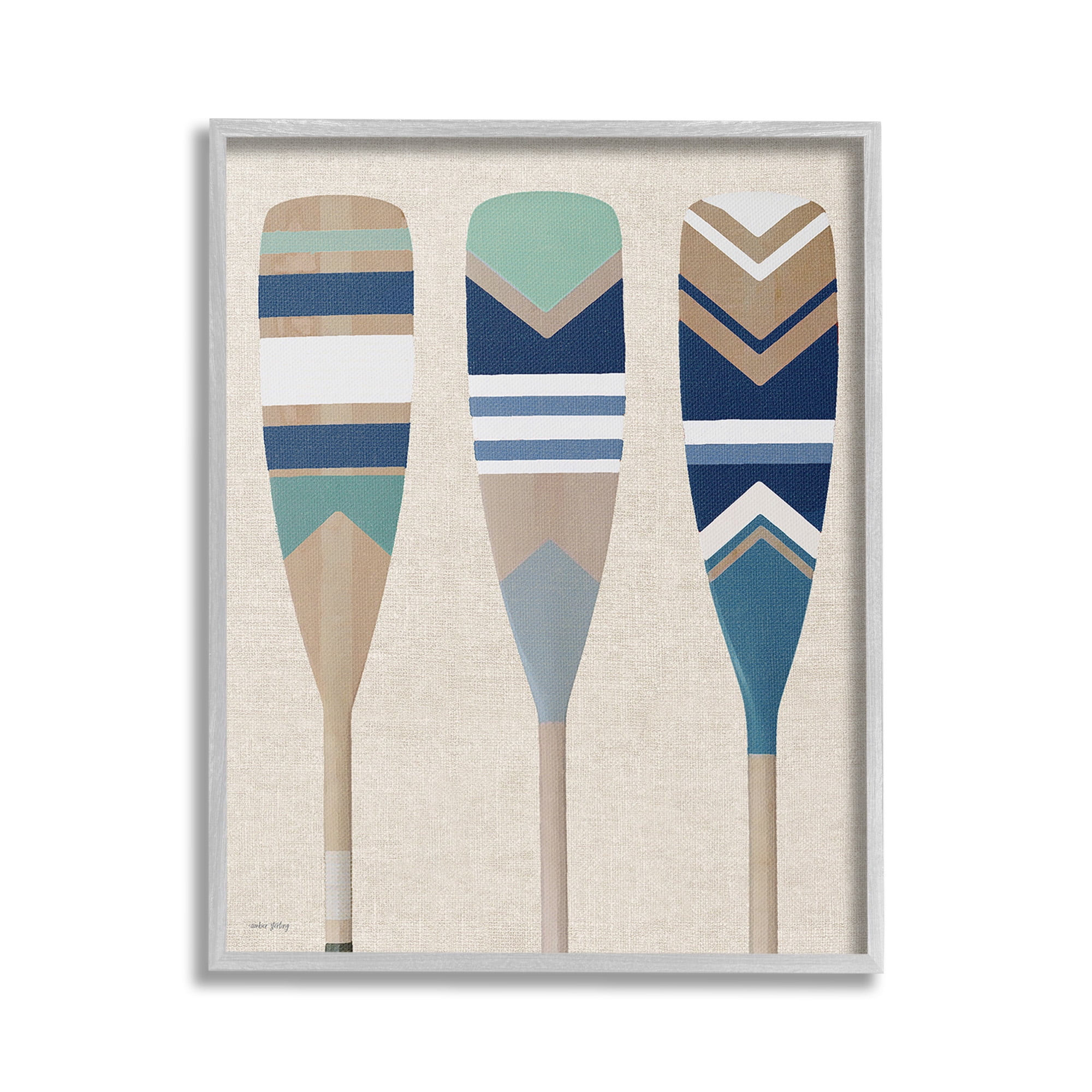 Stupell Industries Boat Oar Trio Nature Painting Gray Framed Art Print Wall Art, 16 x 20