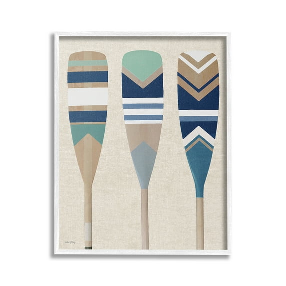 Stupell Industries Boat Oar Trio Nature Painting White Framed Art Print Wall Art, 24 x 30