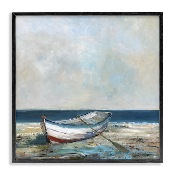 Stupell Industries Boat & Oar on Shore Transportation Painting Black Framed Art Print Wall Art, 24 x 24