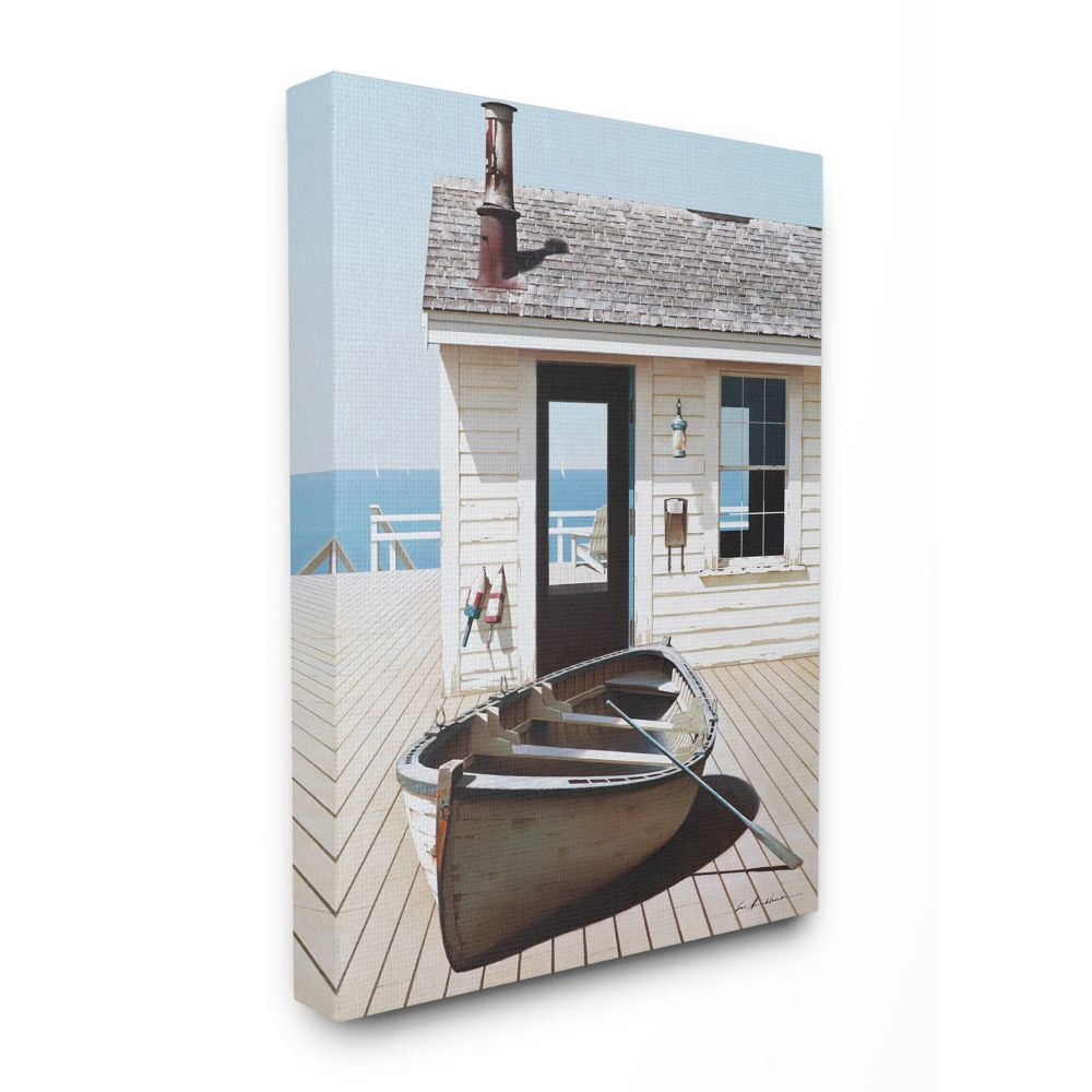 Stupell Industries Boat On Boardwalk Tranquil Coastal Boathouse Painting Canvas Wall Art Design by Zhen-Huan Lu, 16" x 20"