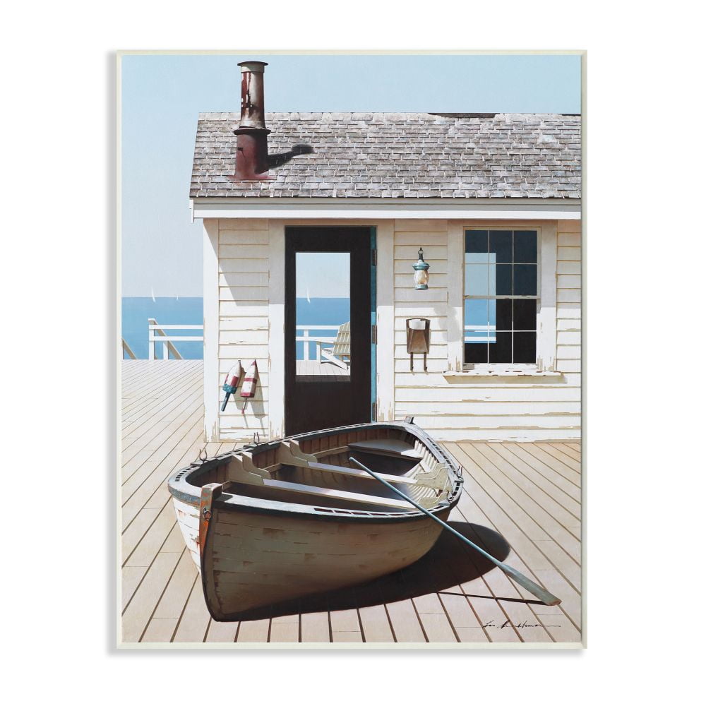 Stupell Industries Boat On Boardwalk Tranquil Coastal Boathouse Painting Wall Plaque Design by Zhen-Huan Lu