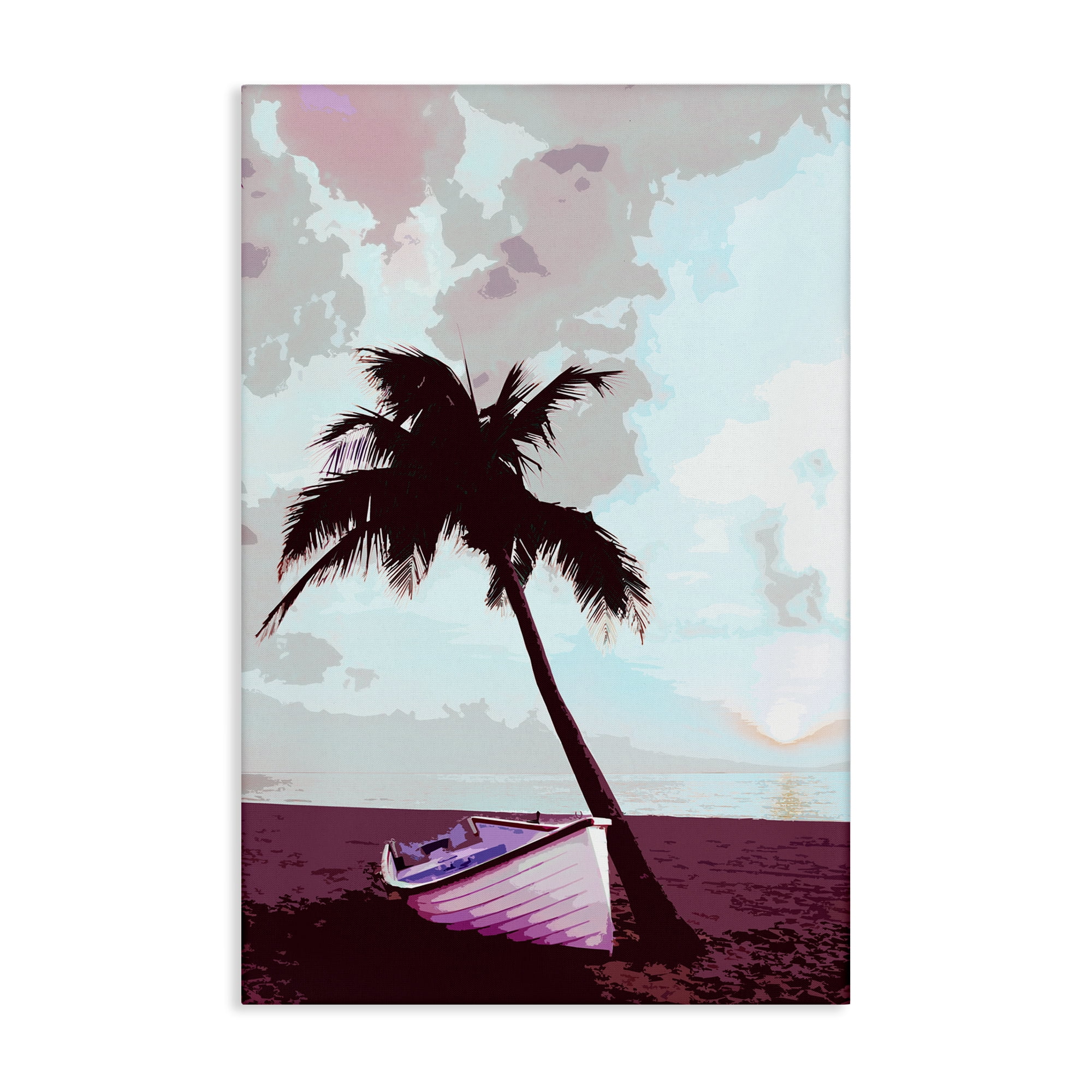 Stupell Industries Boat & Palm Tree Landscape Painting Gallery Wrapped Canvas Art Print Wall Art, 30 x 45
