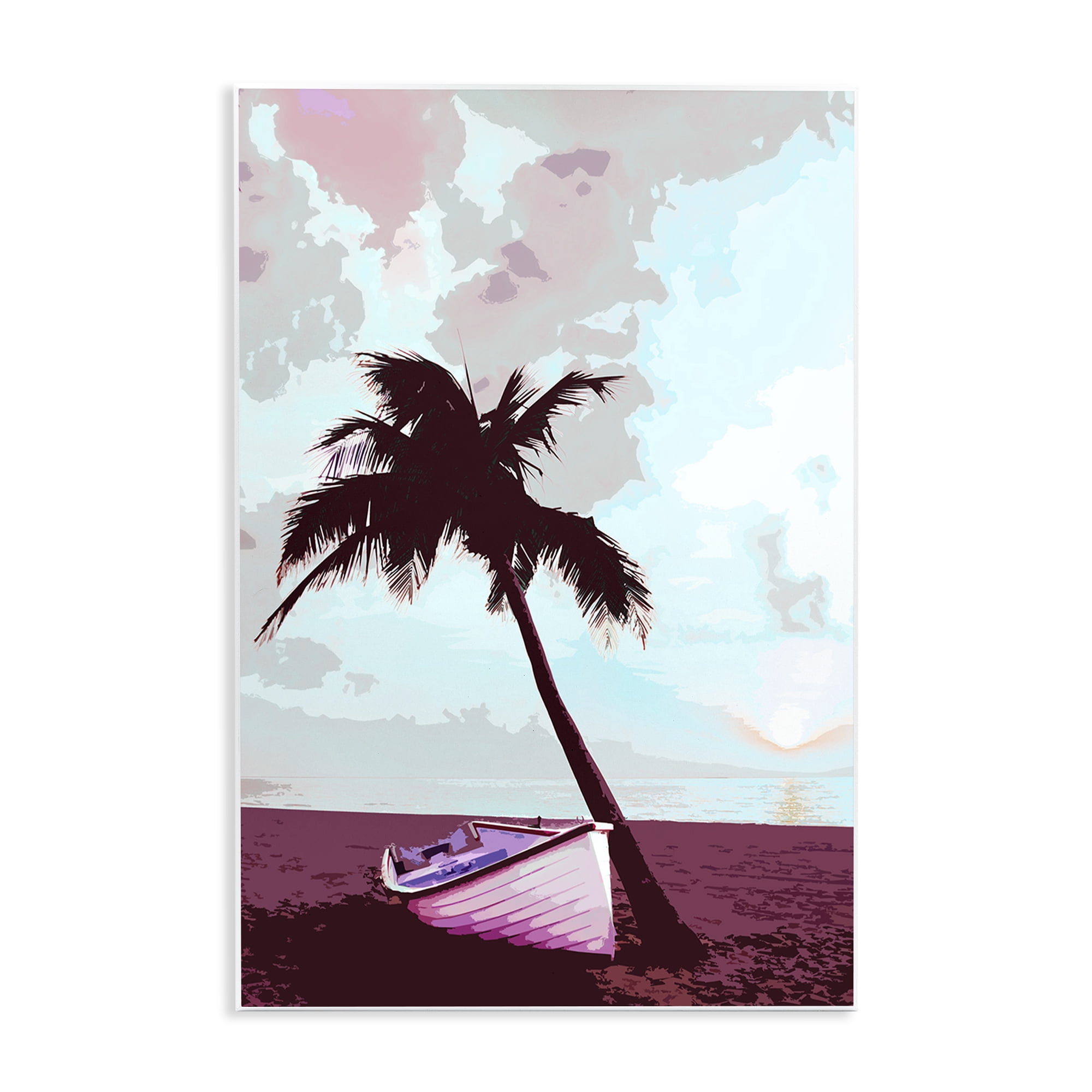 Stupell Industries Boat & Palm Tree Landscape Painting Unframed Art Print Wall Art, 13 x 19