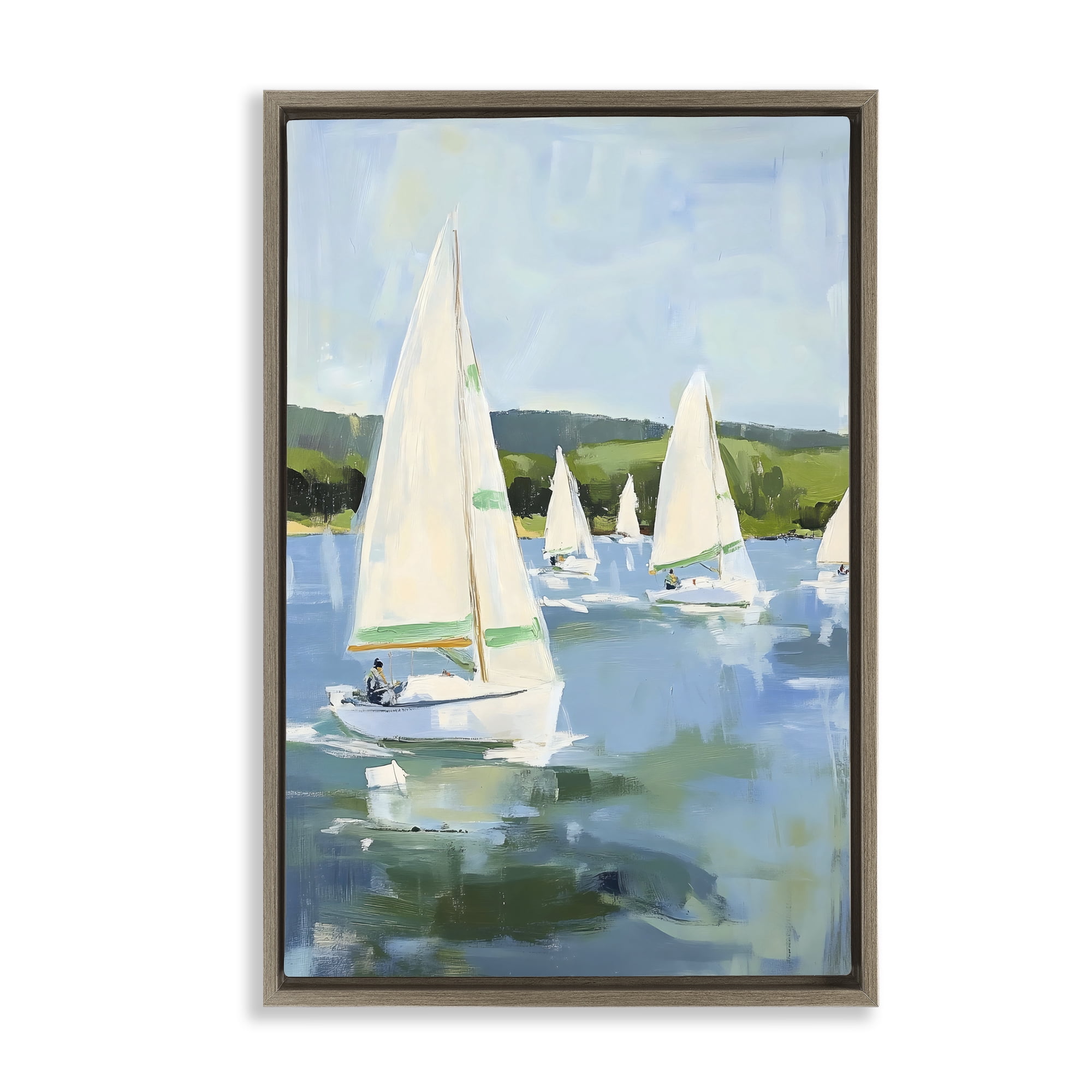 Stupell Industries Boat Race Regatta Brown Framed Floater Canvas Wall Art, design by Petal Prints Design