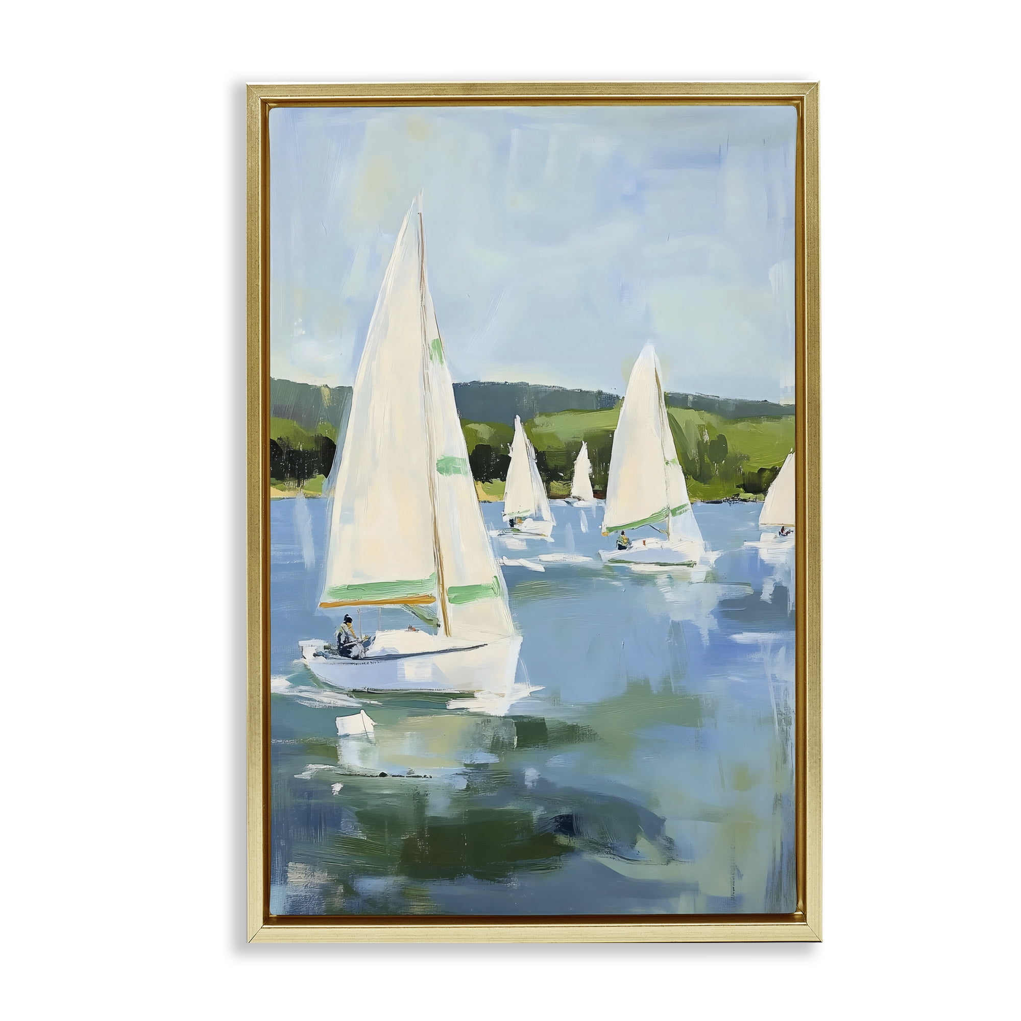 Stupell Industries Boat Race Regatta Gold Framed Floater Canvas Wall Art, design by Petal Prints Design