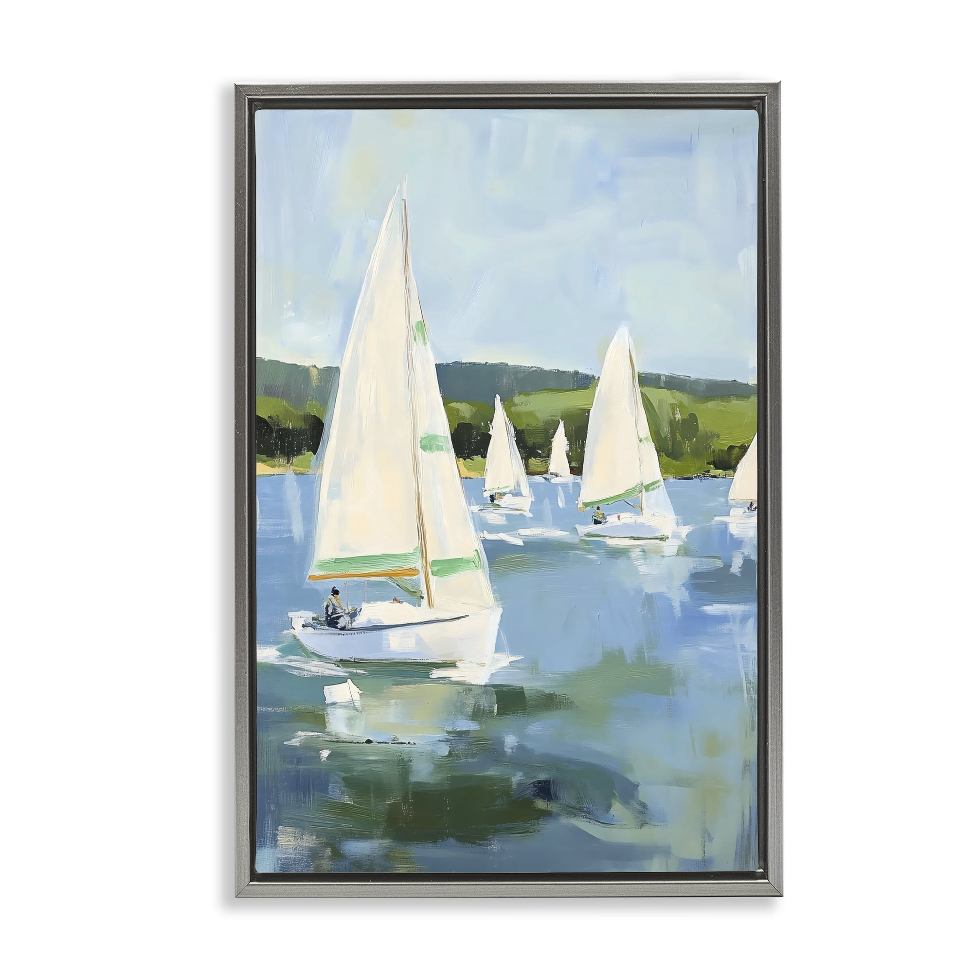 Stupell Industries Boat Race Regatta Gray Framed Floater Canvas Wall Art, design by Petal Prints Design