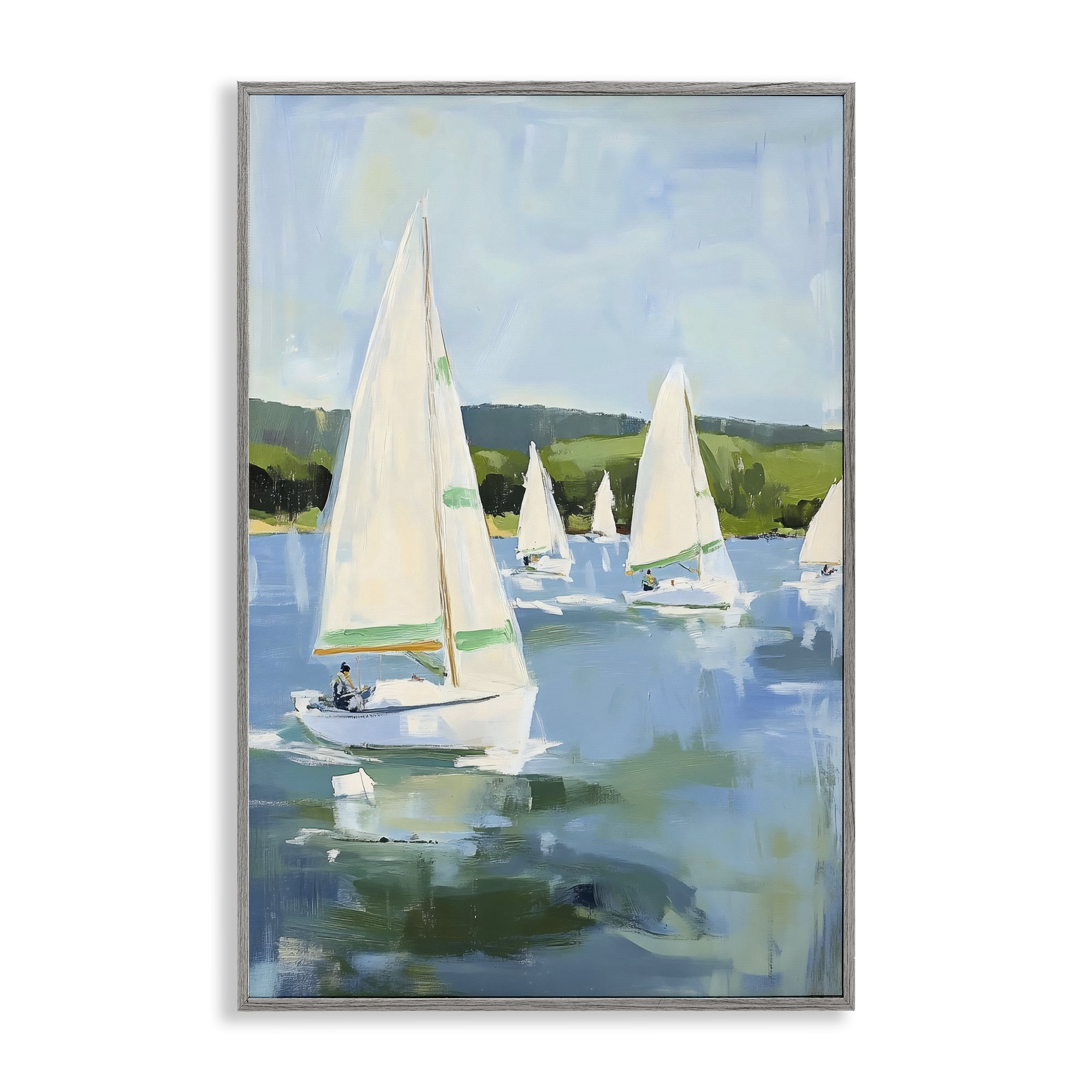 Stupell Industries Boat Race Regatta Gray Framed Giclee Art, design by Petal Prints Design