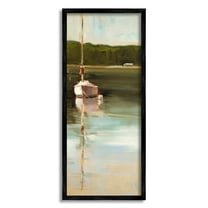 Stupell Industries Boat Reflection Painting Transportation Painting Black Framed Art Print Wall Art, 10 x 24