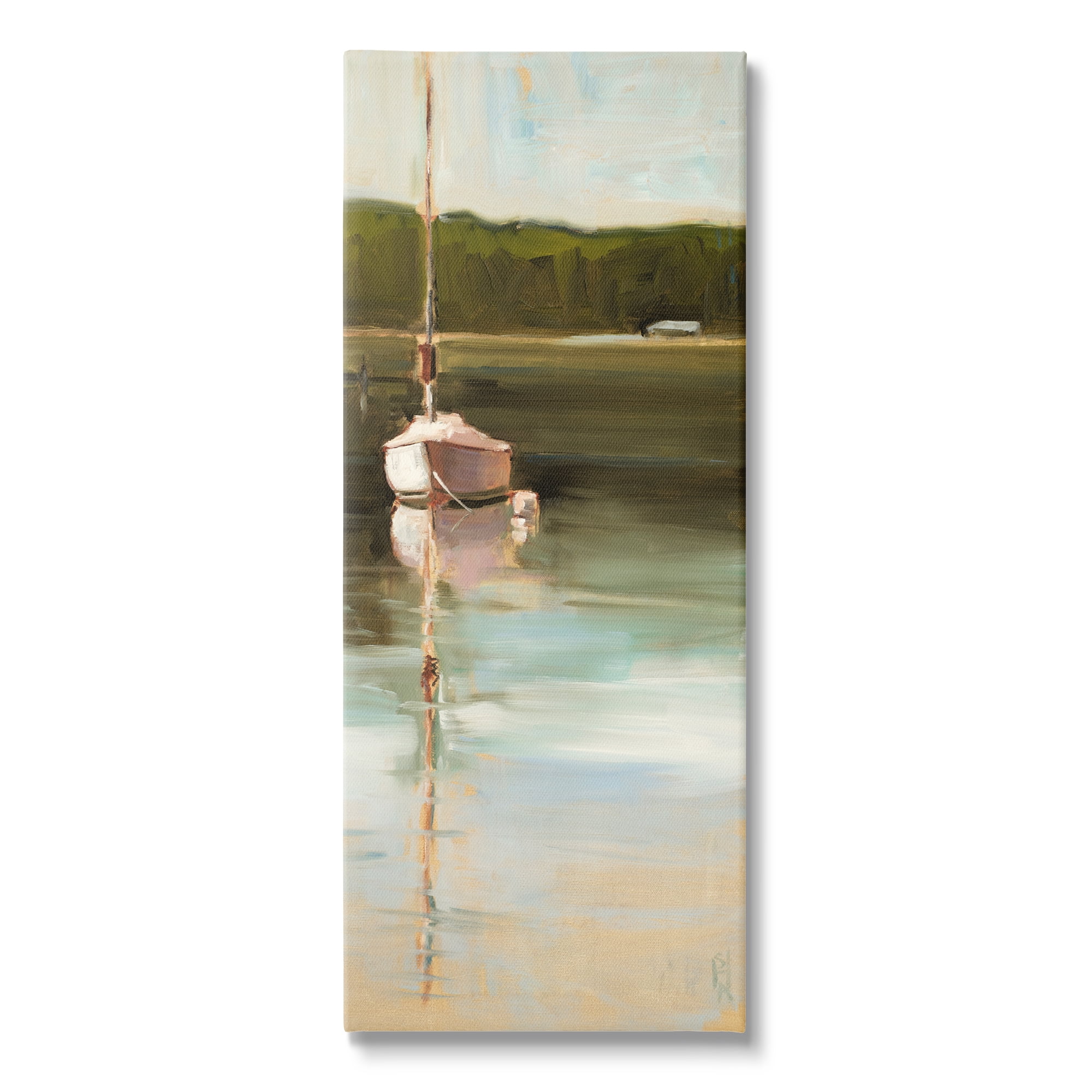 Stupell Industries Boat Reflection Painting Transportation Painting Gallery Wrapped Canvas Print Wall Art, 17 x 40