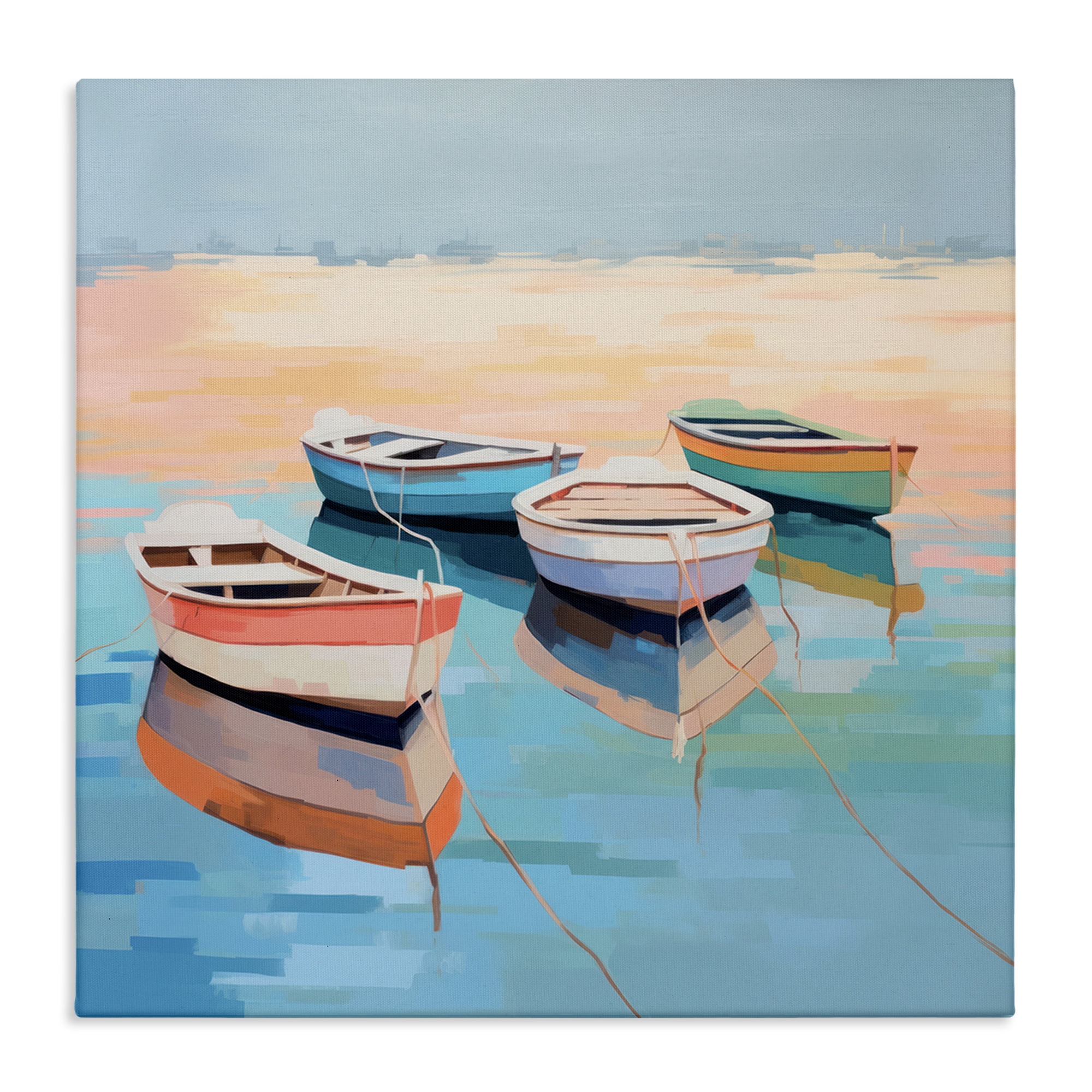 Stupell Industries Boat Reflection Shore Transportation Painting Gallery Wrapped Canvas Art Print Wall Art, 30 x 30