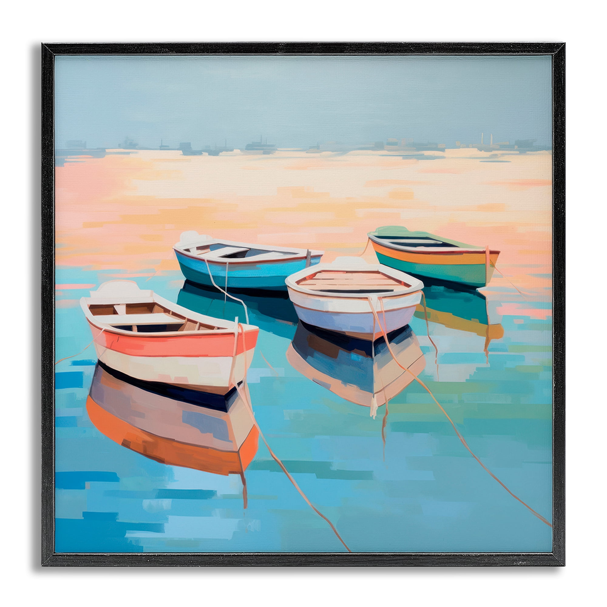 Stupell Industries Boat Reflection Shore Transportation Painting Gray Framed Art Print Wall Art, 24 x 24