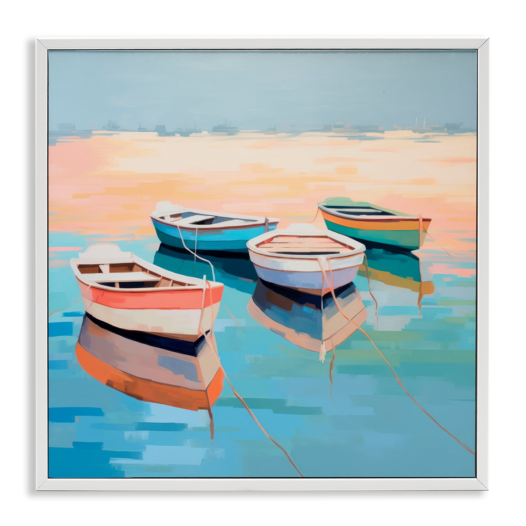 Stupell Industries Boat Reflection Shore Transportation Painting White Framed Art Print Wall Art, 24 x 24