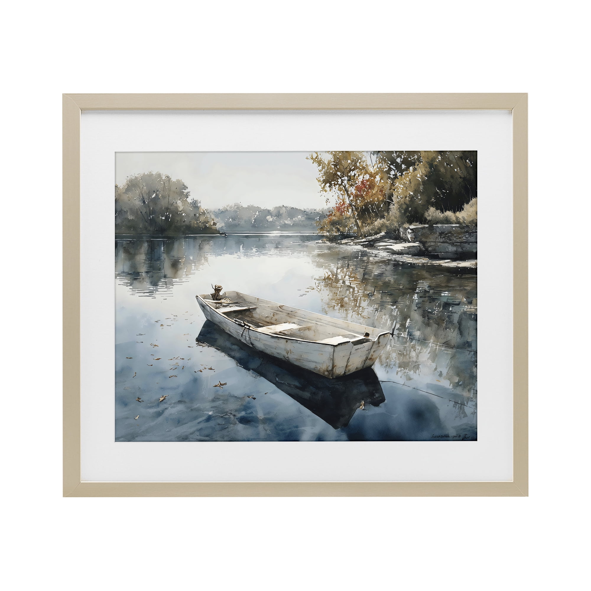 Stupell Industries Boat Ride Through Autumn Reflections Birch Framed Print Under Glass, design by Franklyn Gregory