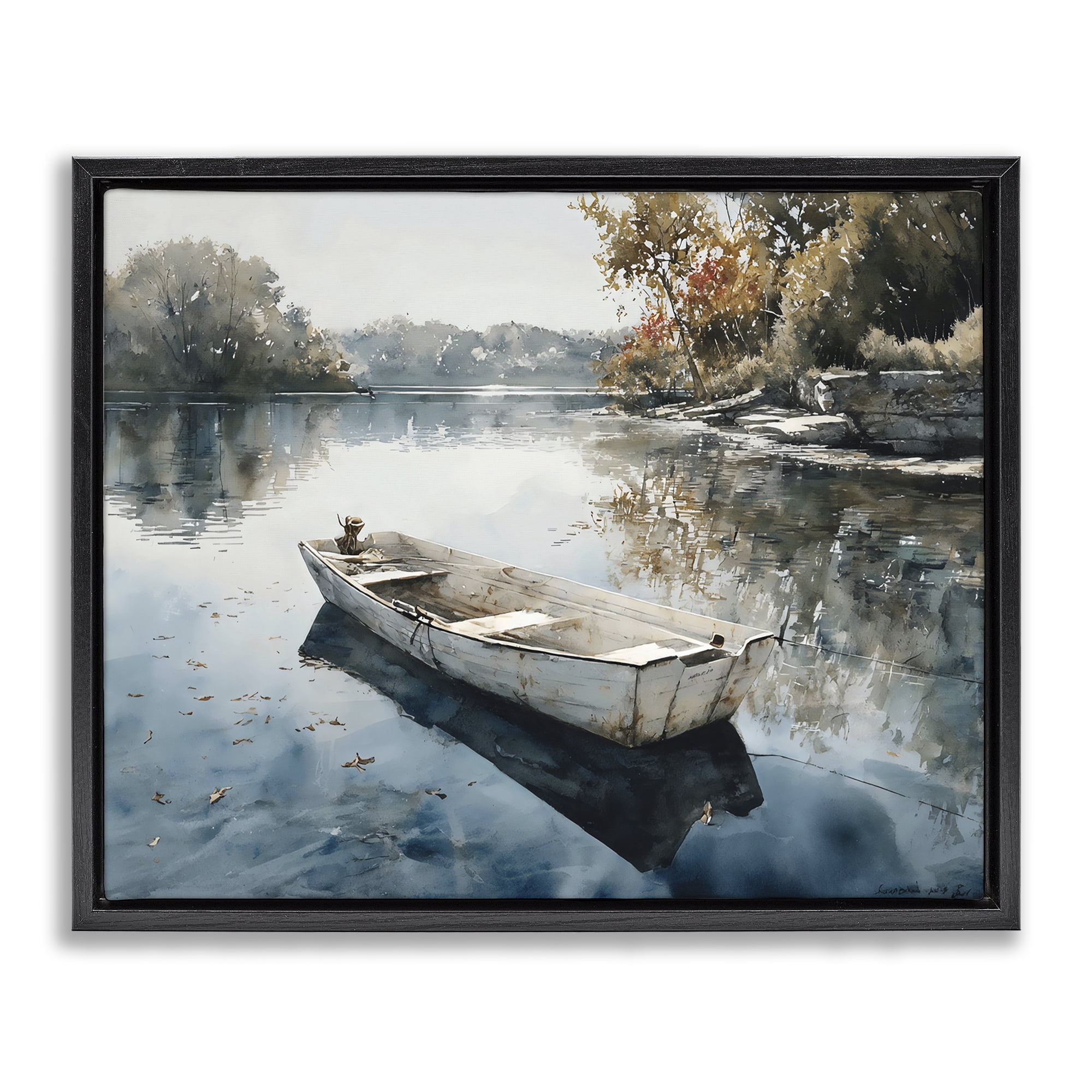 Stupell Industries Boat Ride Through Autumn Reflections Black Framed Floater Canvas Wall Art, design by Franklyn Gregory