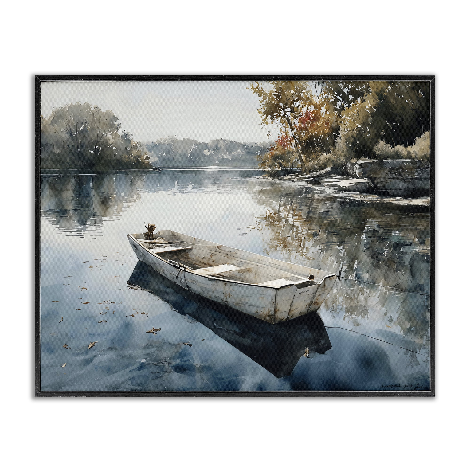 Stupell Industries Boat Ride Through Autumn Reflections Black Framed Giclee Art, design by Franklyn Gregory
