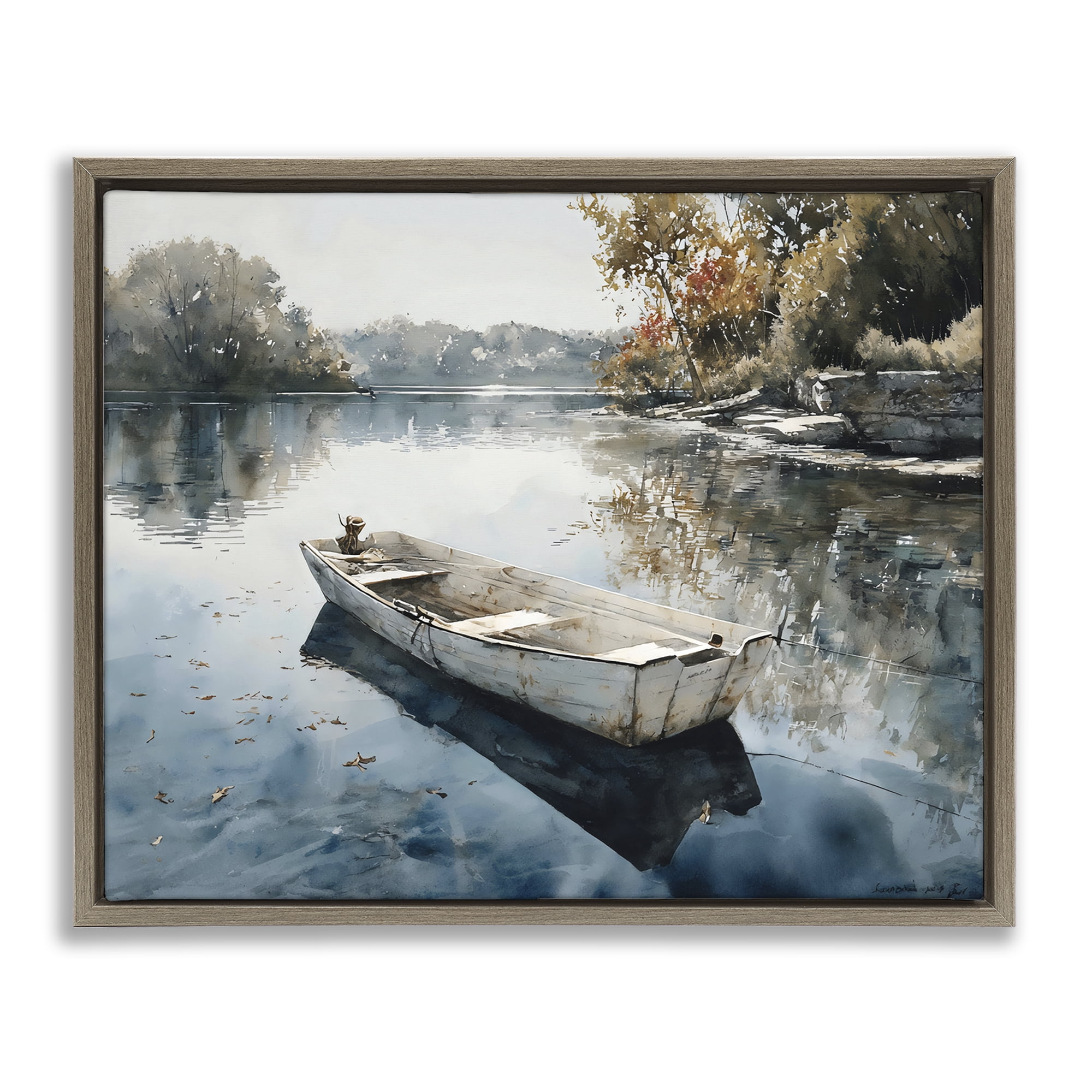 Stupell Industries Boat Ride Through Autumn Reflections Brown Framed Floater Canvas Wall Art, design by Franklyn Gregory
