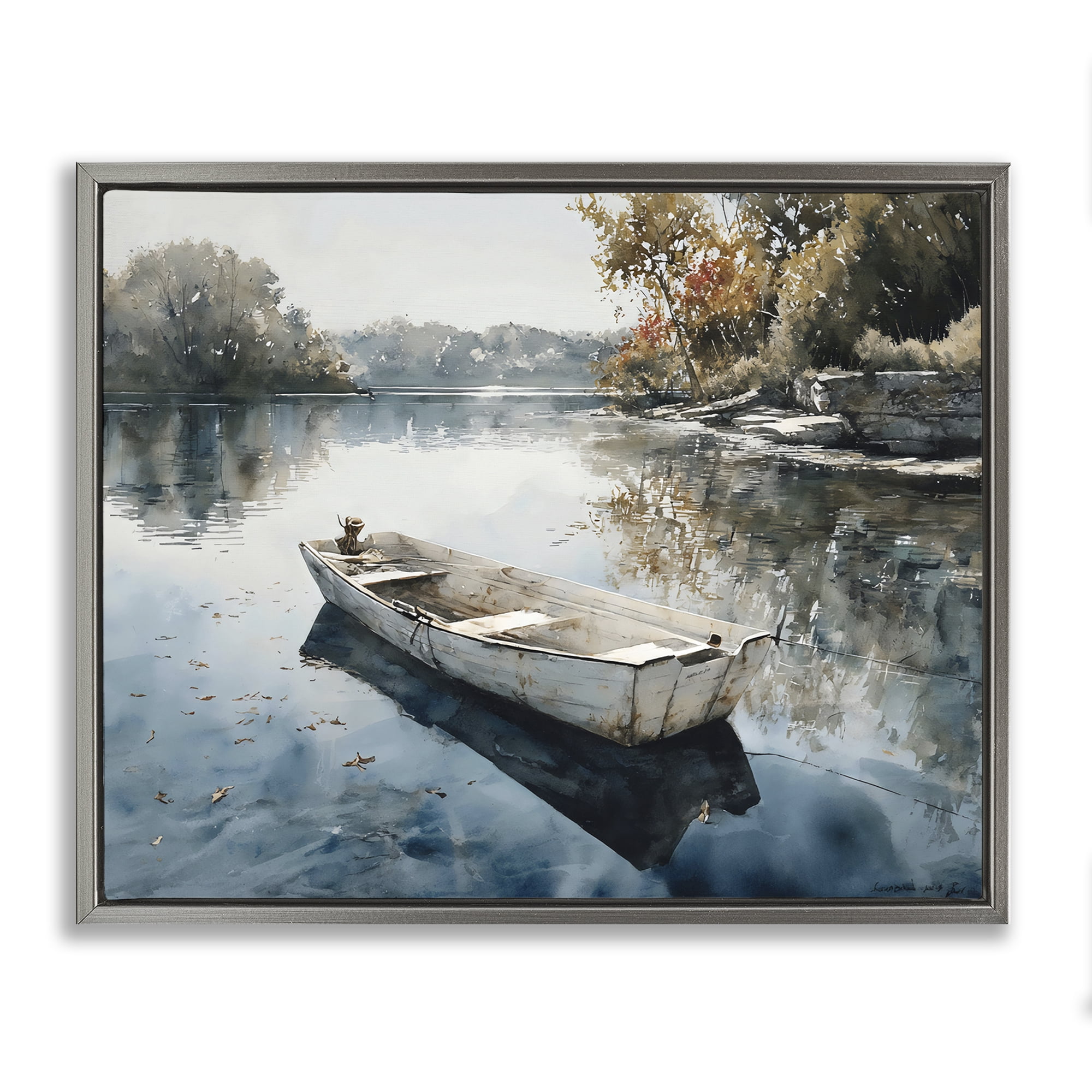 Stupell Industries Boat Ride Through Autumn Reflections Gray Framed Floater Canvas Wall Art, design by Franklyn Gregory