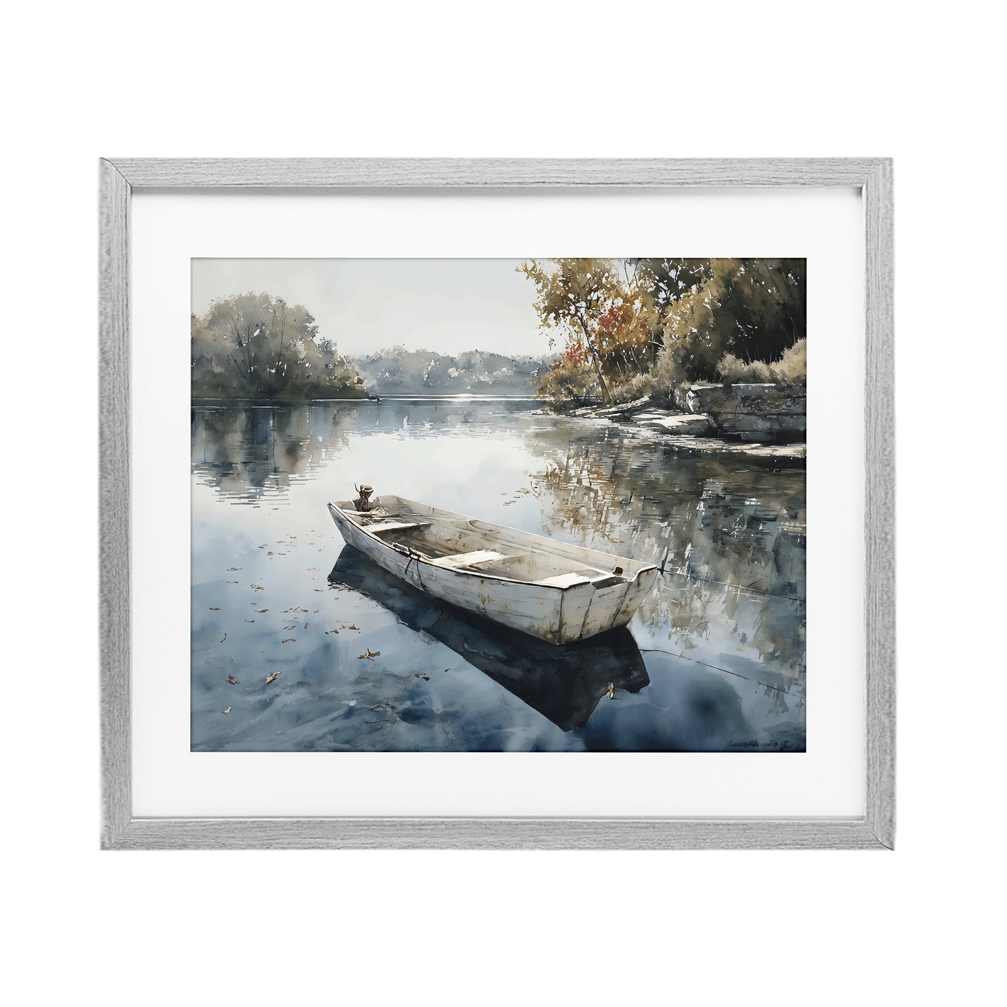 Stupell Industries Boat Ride Through Autumn Reflections Gray Framed Print Under Glass, design by Franklyn Gregory