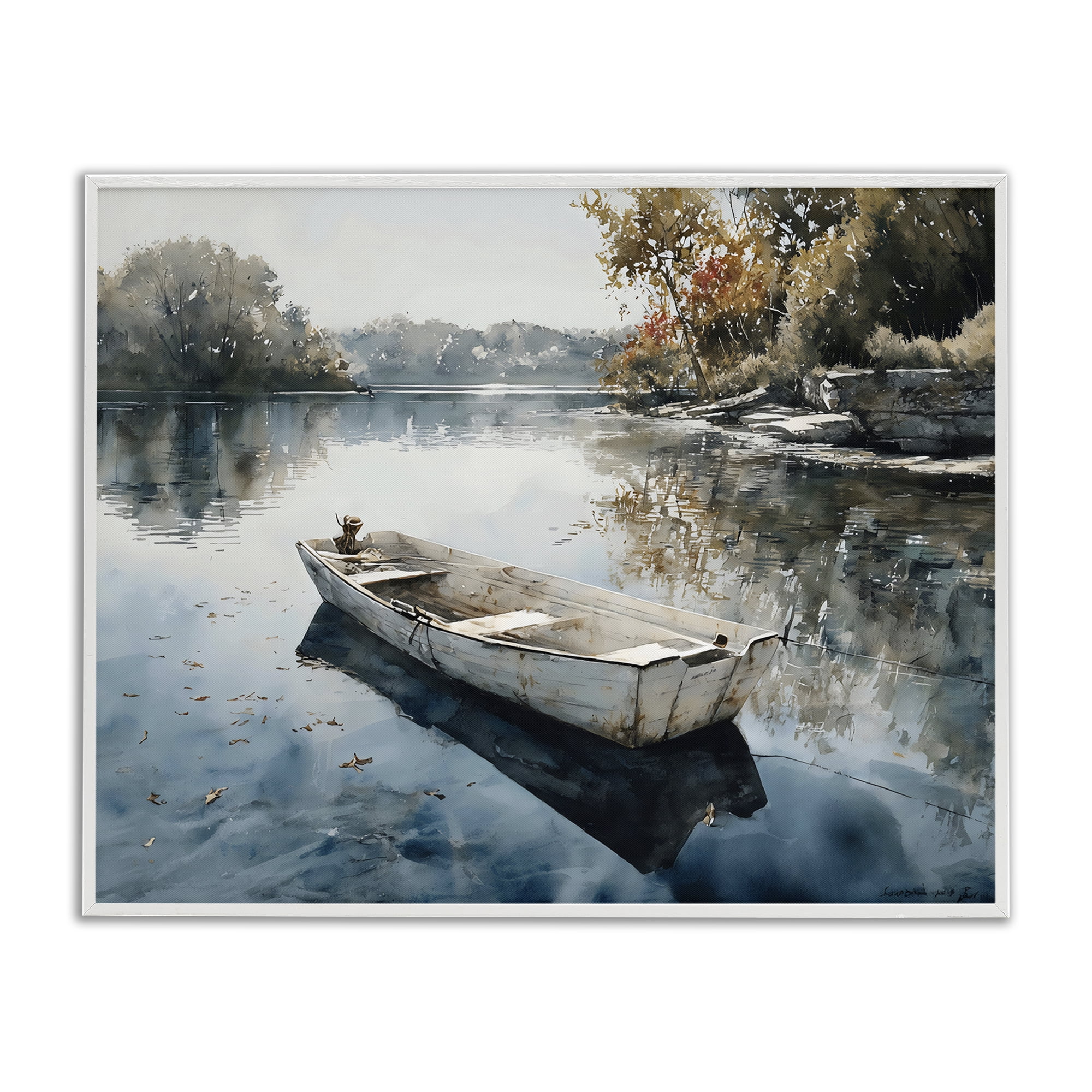 Stupell Industries Boat Ride Through Autumn Reflections White Framed Giclee Art, design by Franklyn Gregory