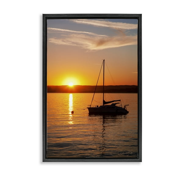 Stupell Industries Boat Ride at Sunset Landscape Photography Black Floater Framed Canvas Art Print Wall Art, 17 x 25