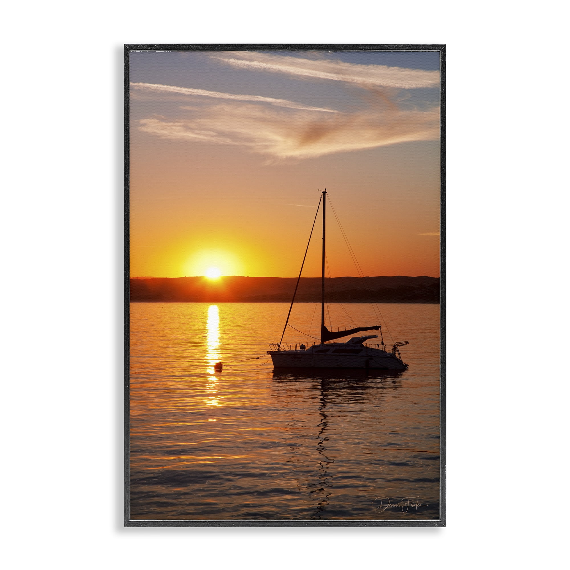 Stupell Industries Boat Ride at Sunset Landscape Photography Black Framed Art Print Wall Art, 16 x 24
