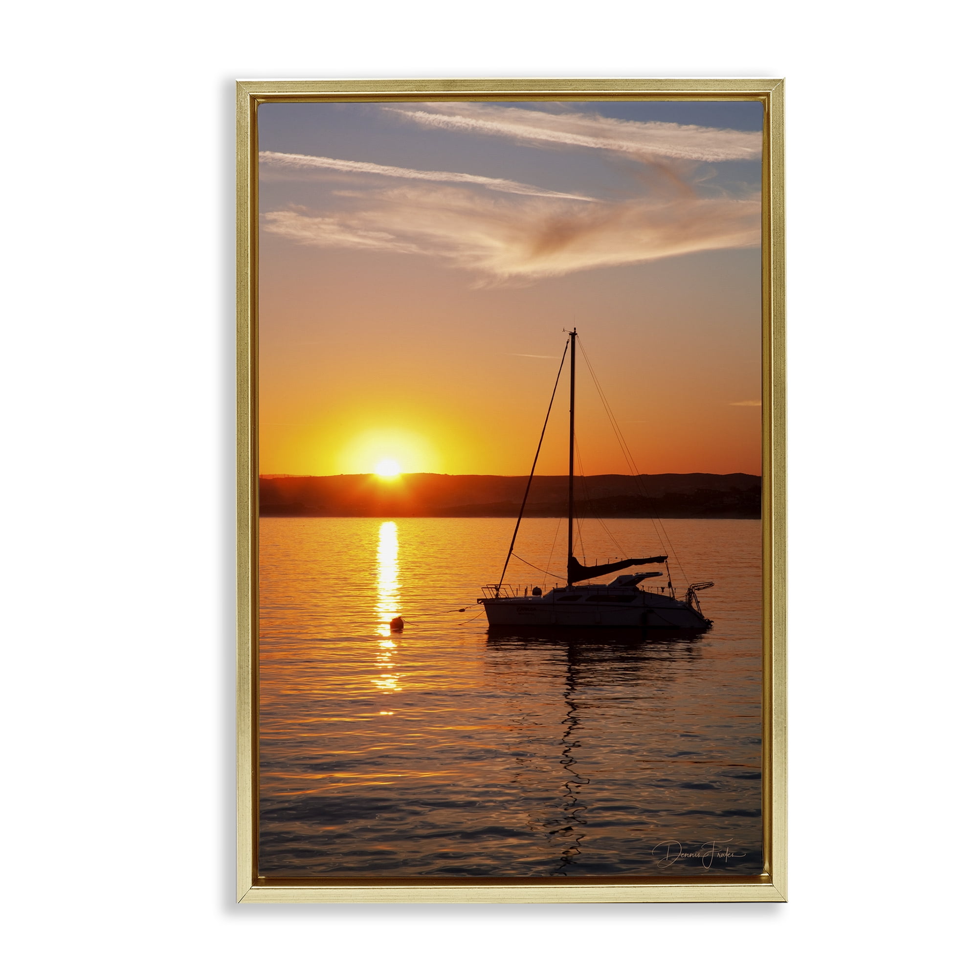 Stupell Industries Boat Ride at Sunset Landscape Photography Gold Floater Framed Canvas Art Print Wall Art, 17 x 25