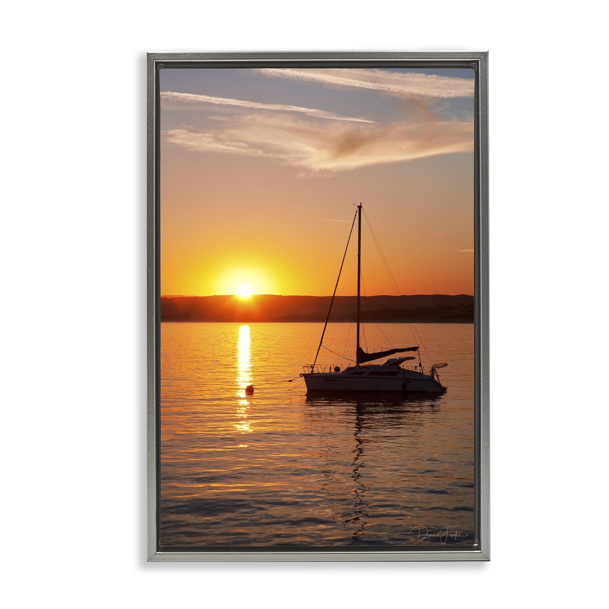 Stupell Industries Boat Ride at Sunset Landscape Photography Gray Floater Framed Canvas Art Print Wall Art, 21 x 31
