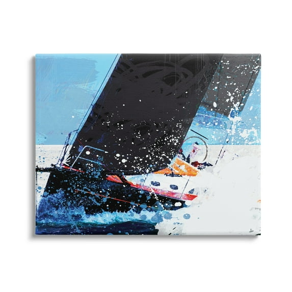 Stupell Industries Boat Rough Water Splashing Waves Ocean Collage Graphic Art Gallery-Wrapped Canvas Print Wall Art, 48x36, by Savannah Miller