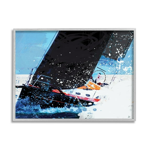 Stupell Industries Boat Rough Water Splashing Waves Ocean Collage Graphic Art Gray Framed Art Print Wall Art, 30x24, by Savannah Miller