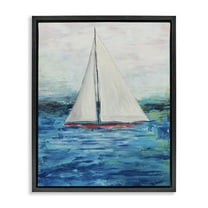 Stupell Industries Boat Setting Sail Coastal Painting Black Floater Framed Canvas Art Print Wall Art, 17 x 21