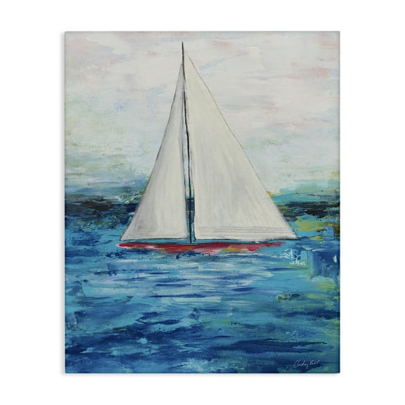 Stupell Industries Boat Setting Sail Coastal Painting Gallery Wrapped Canvas Art Print Wall Art, 16 x 20