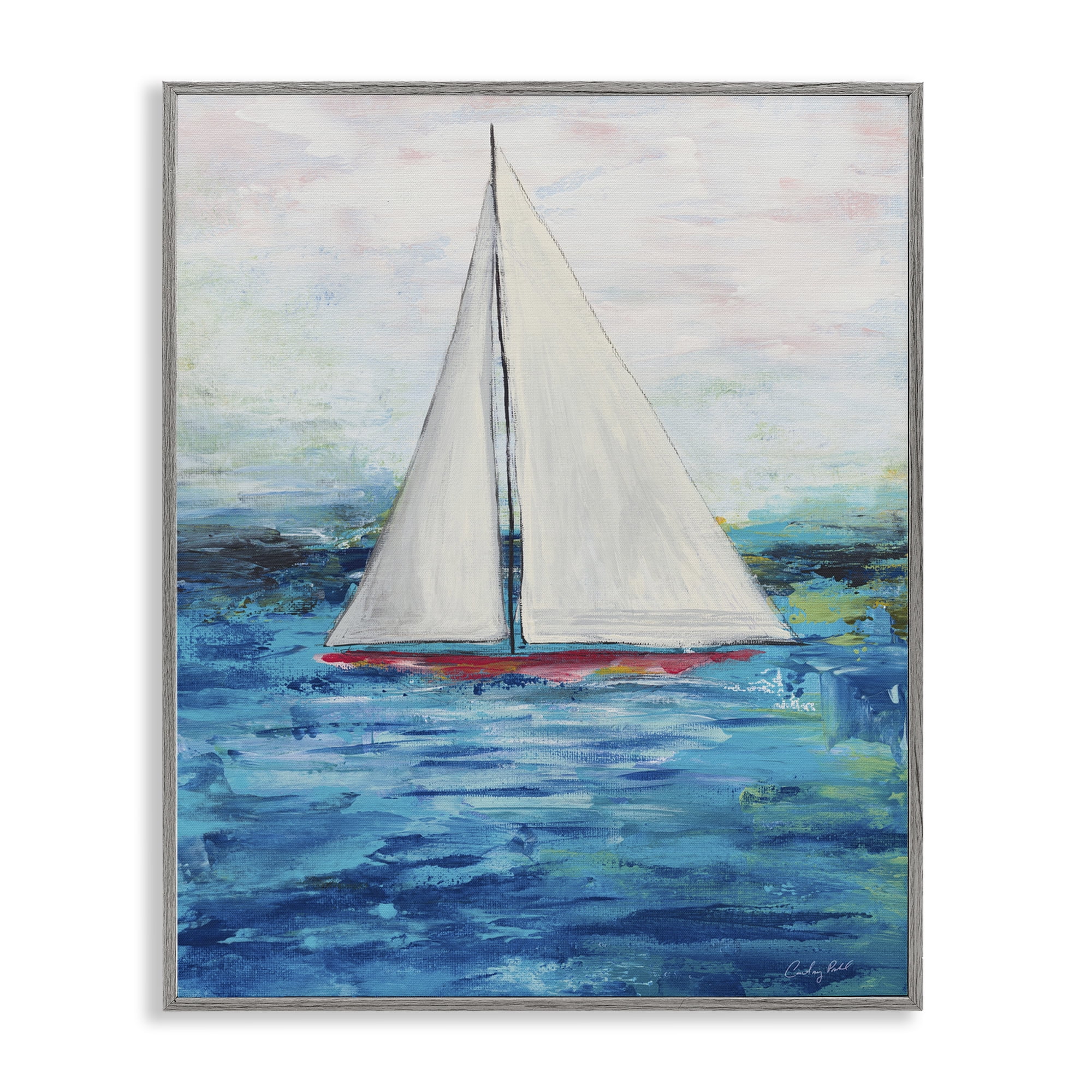 Stupell Industries Boat Setting Sail Coastal Painting Gray Framed Art Print Wall Art, 16 x 20