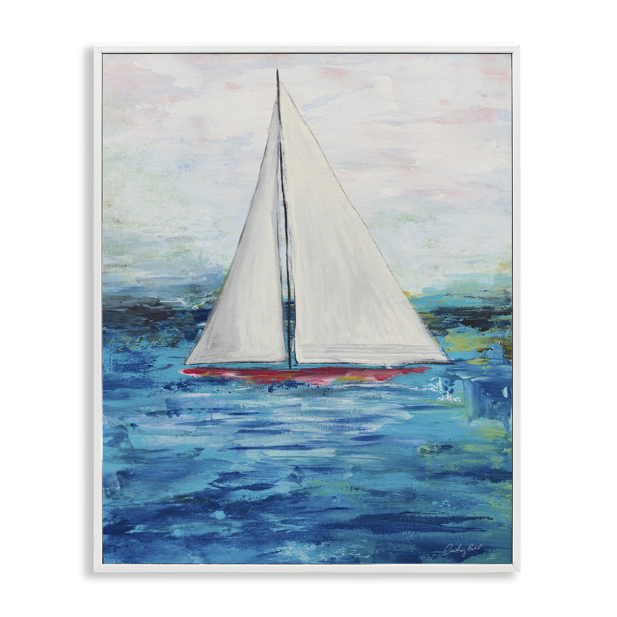 Stupell Industries Boat Setting Sail Coastal Painting White Framed Art Print Wall Art, 16 x 20