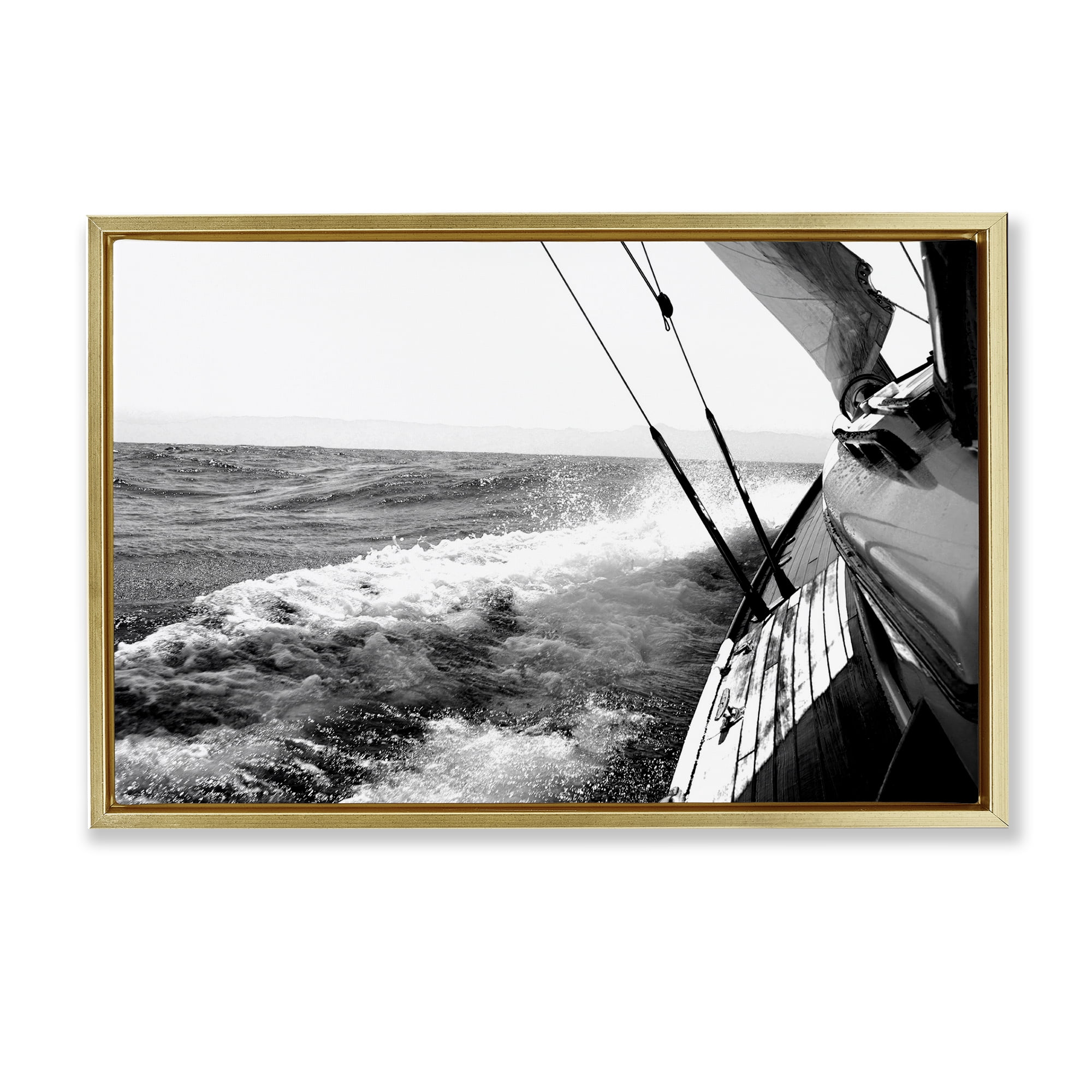 Stupell Industries Boat & Splashing Wake Transportation Photography Gold Floater Framed Canvas Art Print Wall Art, 31 x 21
