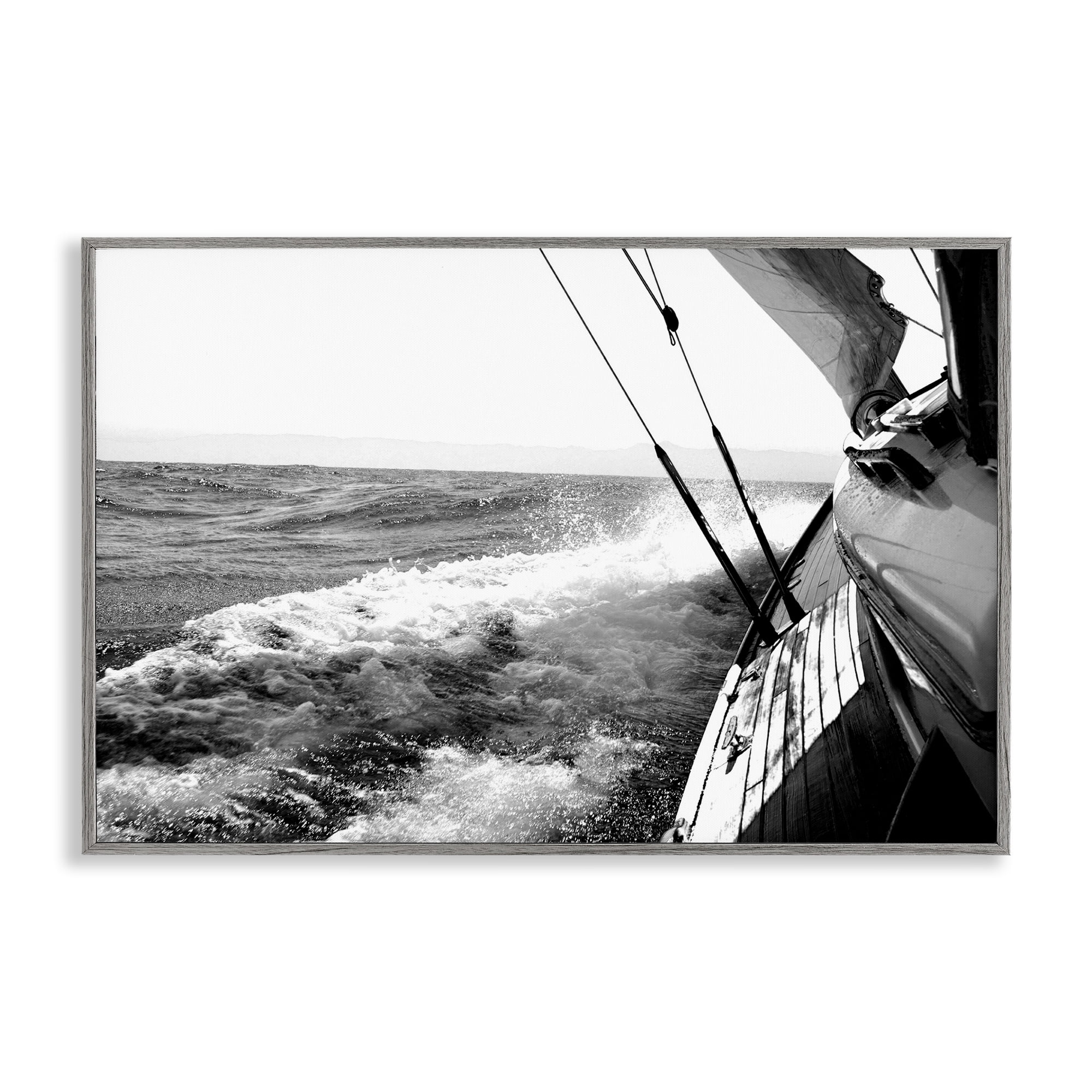 Stupell Industries Boat & Splashing Wake Transportation Photography Gray Framed Art Print Wall Art, 30 x 20