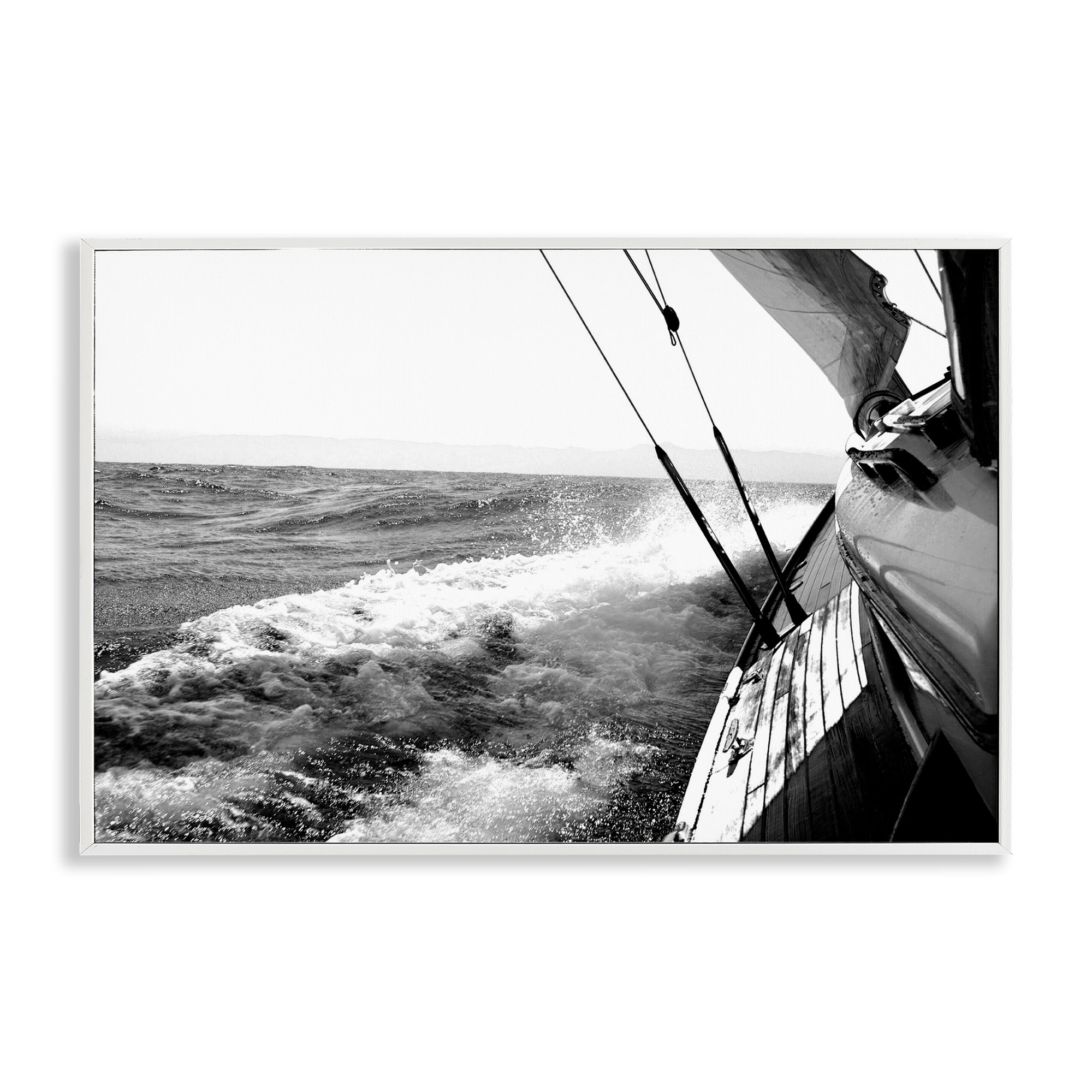 Stupell Industries Boat & Splashing Wake Transportation Photography White Framed Art Print Wall Art, 18 x 12