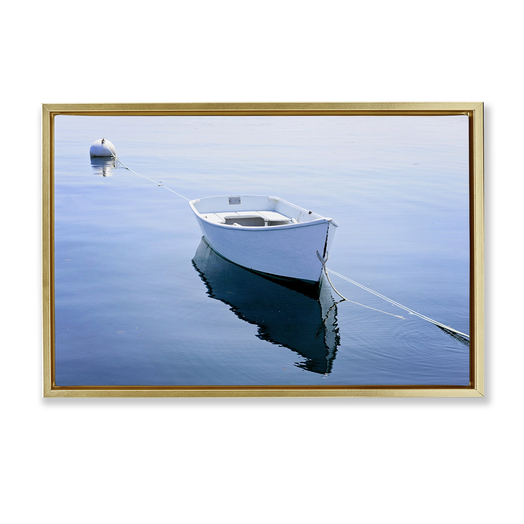 Stupell Industries Boat Tied to Dock Gold Framed Floater Canvas Wall Art, design by JLM Photographs