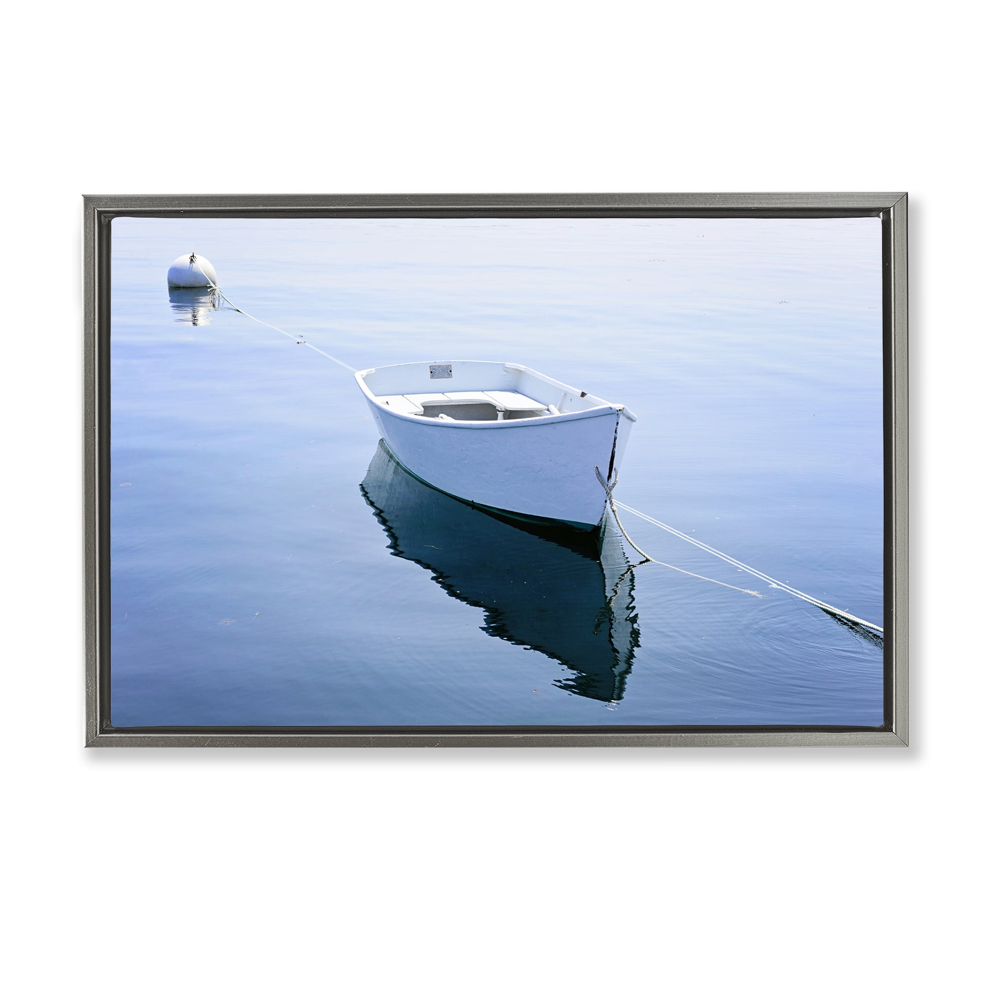 Stupell Industries Boat Tied to Dock Gray Framed Floater Canvas Wall Art, design by JLM Photographs